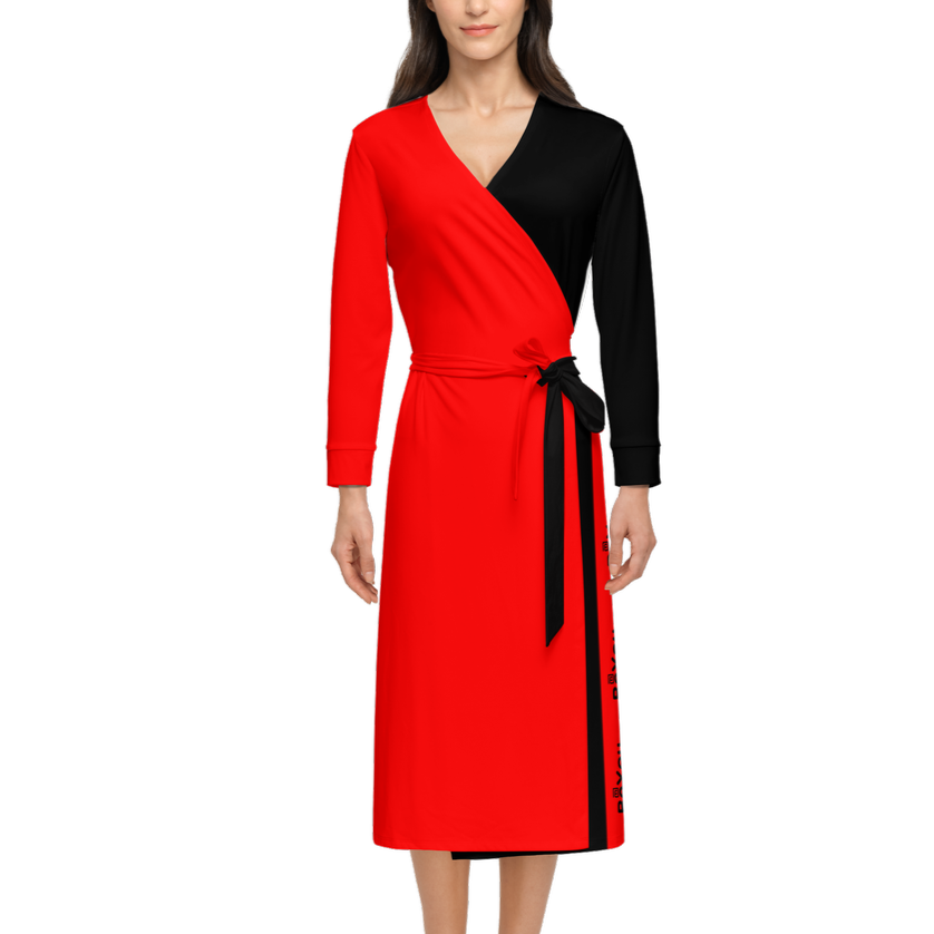 Eco Red Women’s ¾ Sleeve Sustainable Wrap Dress