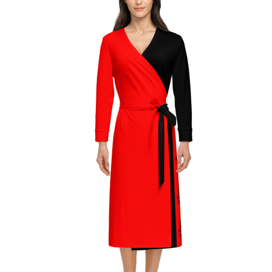 Eco Red Women’s ¾ Sleeve Sustainable Wrap Dress