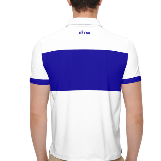 White & Blue Men’s Slim Fit Short-Sleeve Sustainable Polo Shirt