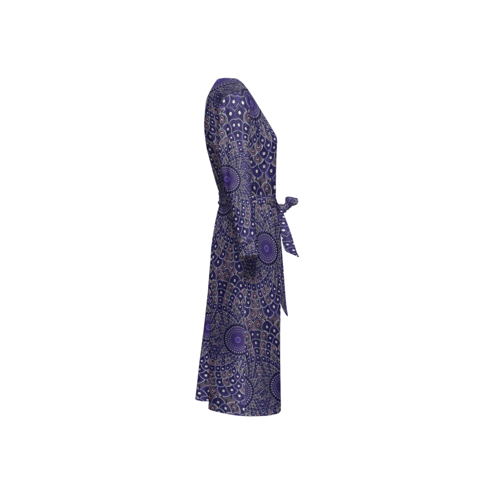 Purple Peacock Sustainable ¾ Sleeve Wrap Dress