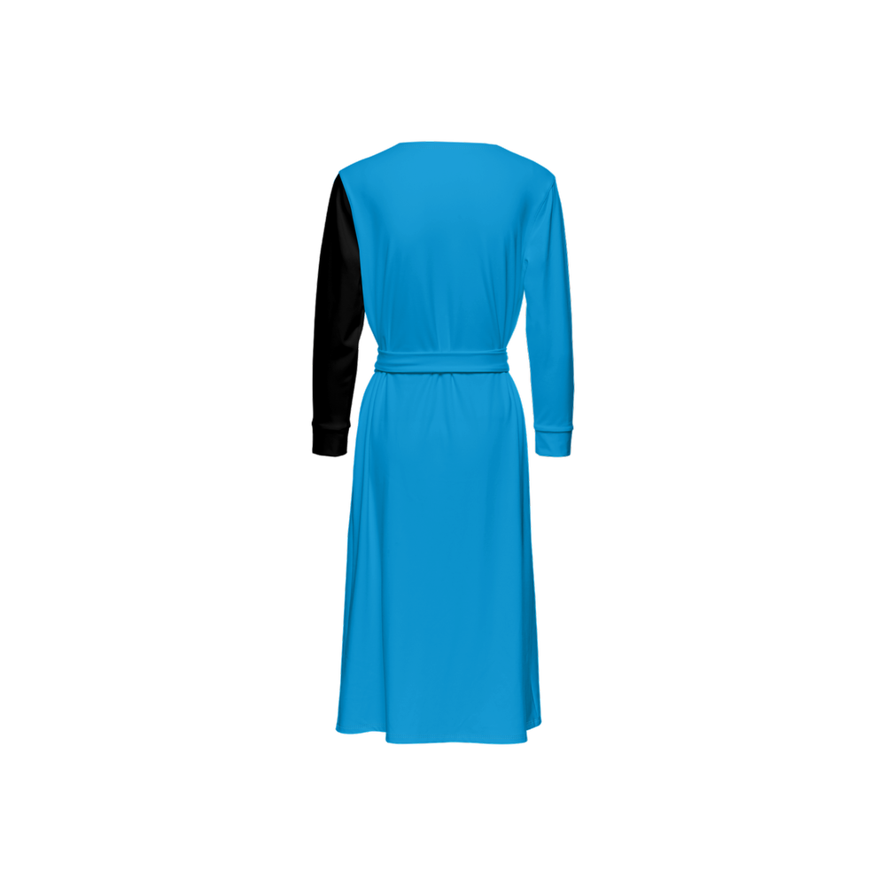 Eco Earth Blue Women’s ¾ Sleeve Sustainable Wrap Dress