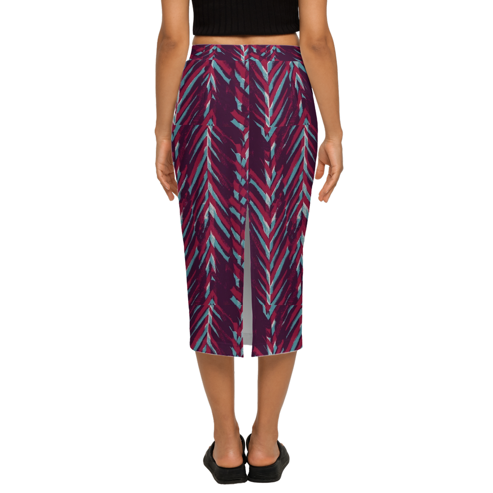 Geometric Splash Women’s Back Split Sustainable Pencil Skirt-Heavy Knit