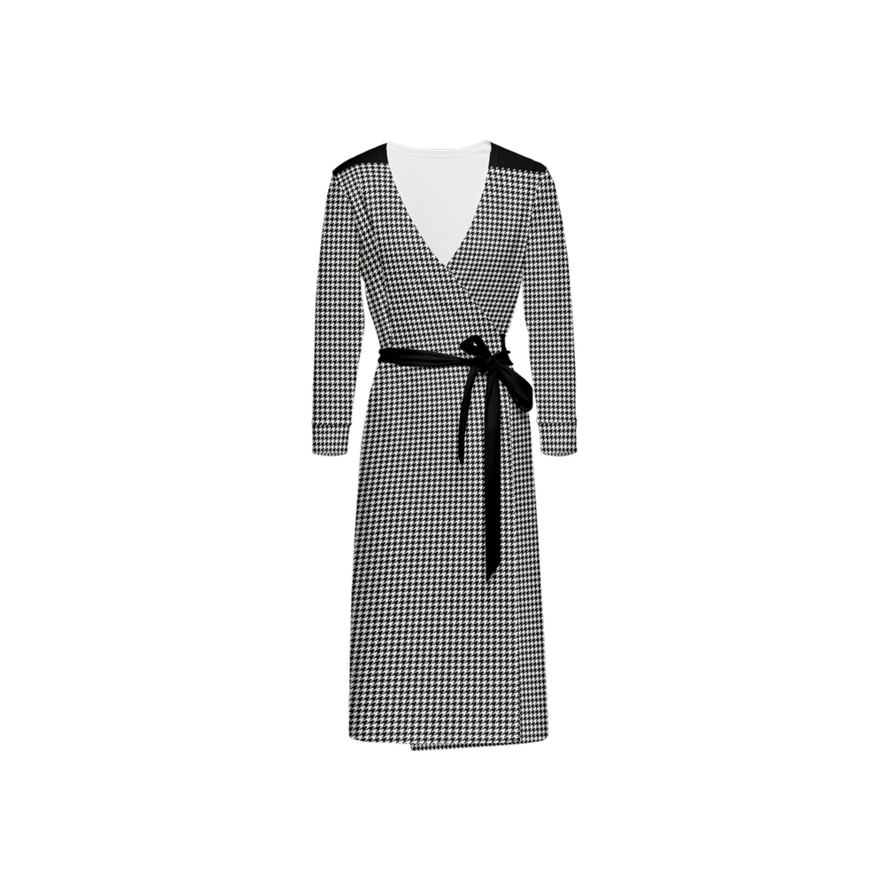 Checkerboard Houndstooth ¾ Sleeve Sustainable Wrap Dress