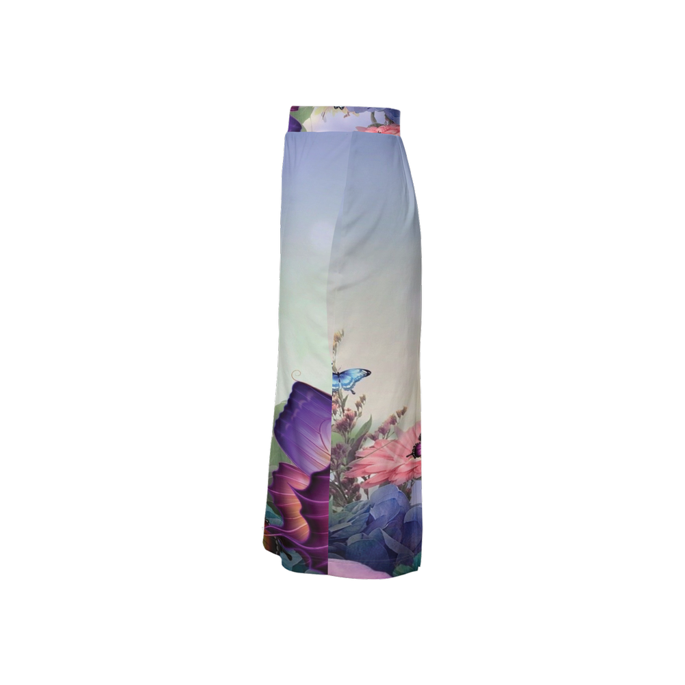 Floral Butterfly Women’s Back Split Sustainable Pencil Skirt Knit