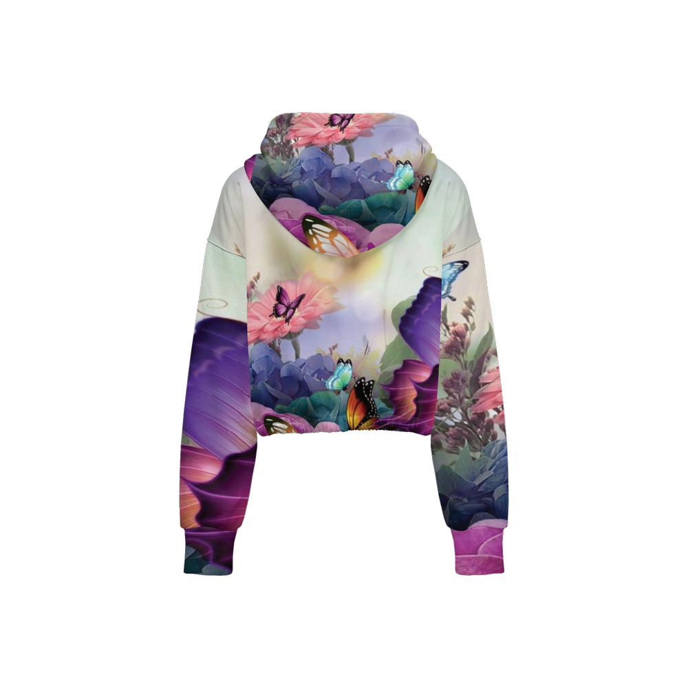 Floral Butterfly Women Cropped Sustainable Full-Zip Hoodie