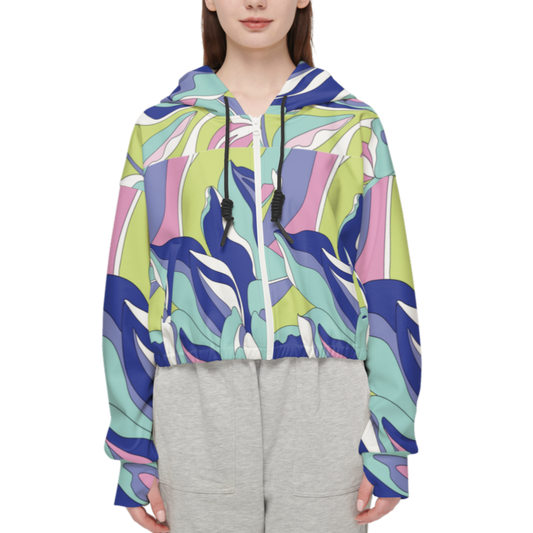 Soft Pastel Motion Women Cropped Sustainable Full-Zip Hoodie