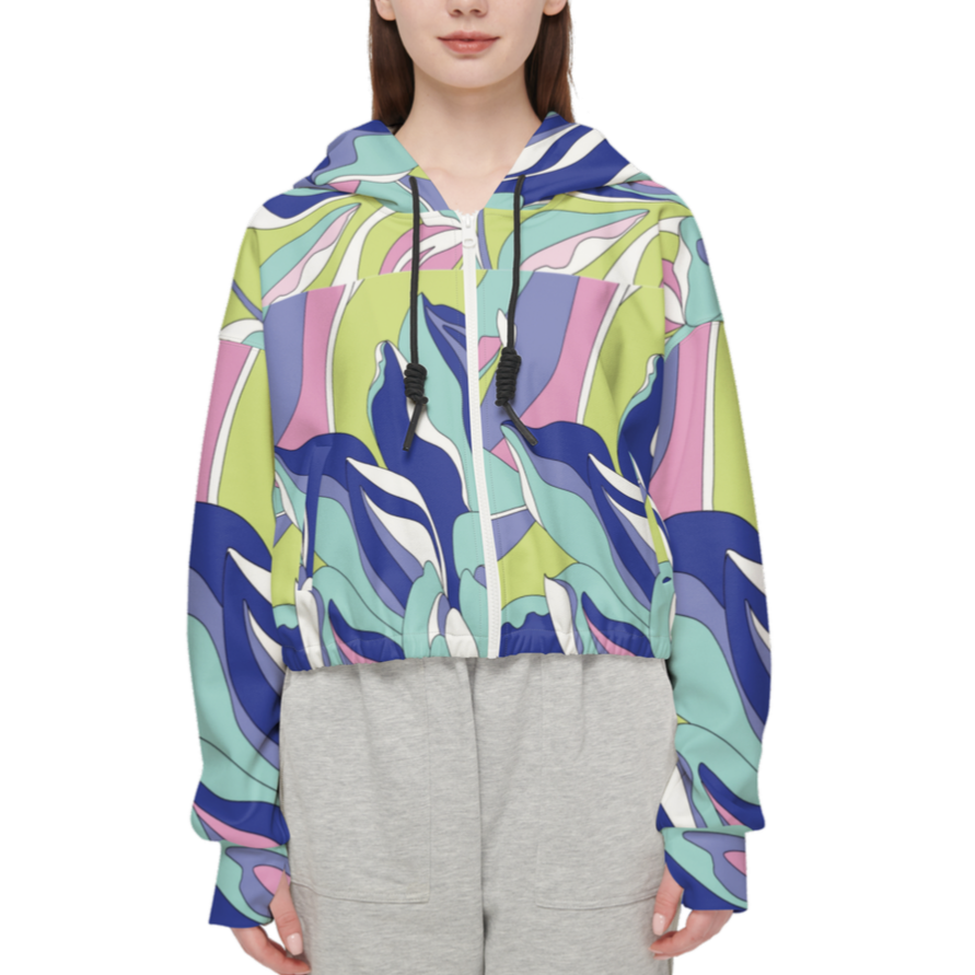 Soft Pastel Motion Women Cropped Sustainable Full-Zip Hoodie
