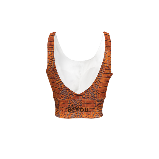 Crocodile Faux Burnt Orange Women's Recycled Sports Bra