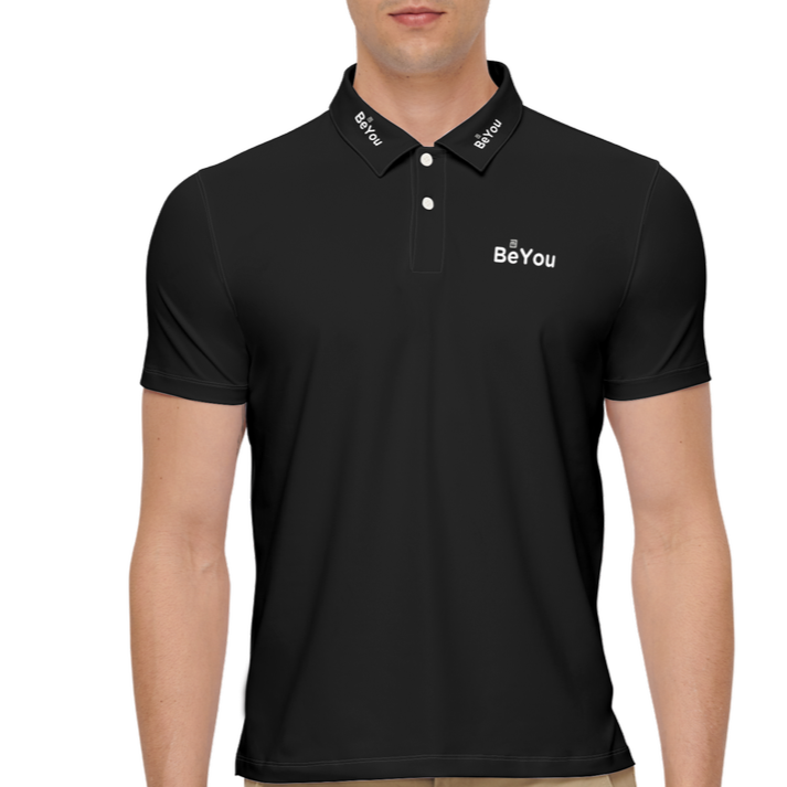 Black BeYou Men’s Slim-Fit Short-Sleeve Sustainable Polo Shirt
