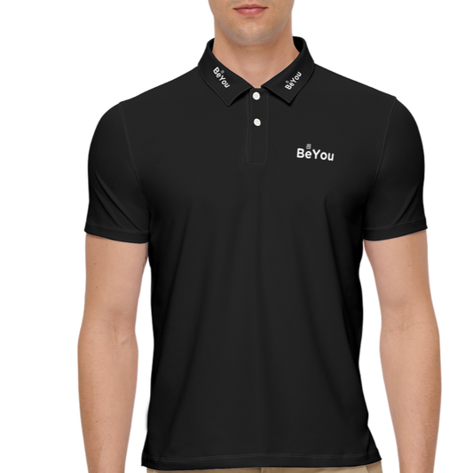 Black BeYou Men’s Slim-Fit Short-Sleeve Sustainable Polo Shirt