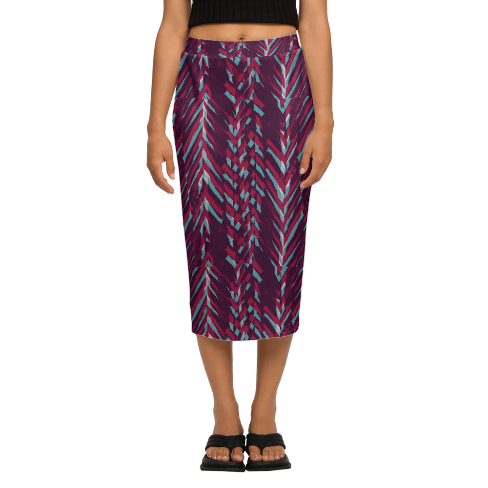 Geometric Splash Women’s Back Split Sustainable Pencil Skirt-Heavy Knit
