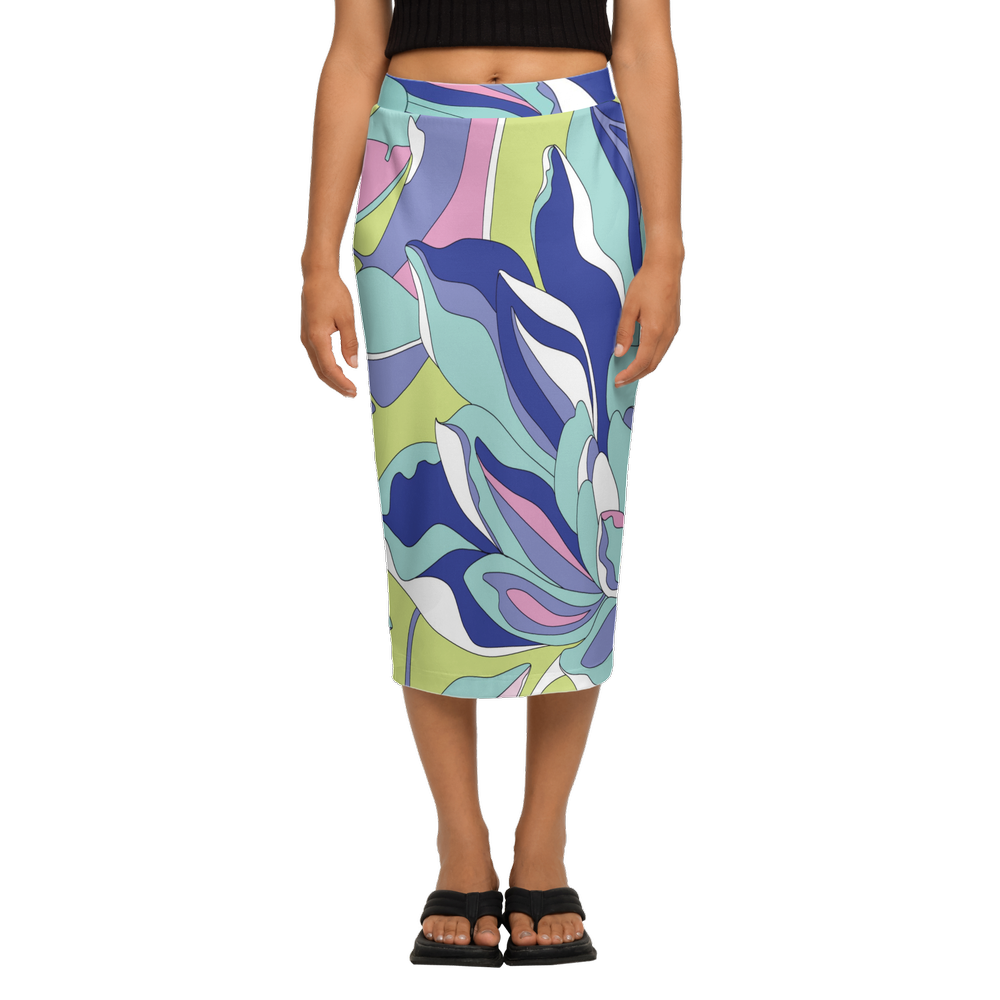 Soft Pastel Motion Women’s Back Split Sustainable Pencil Skirt Knit