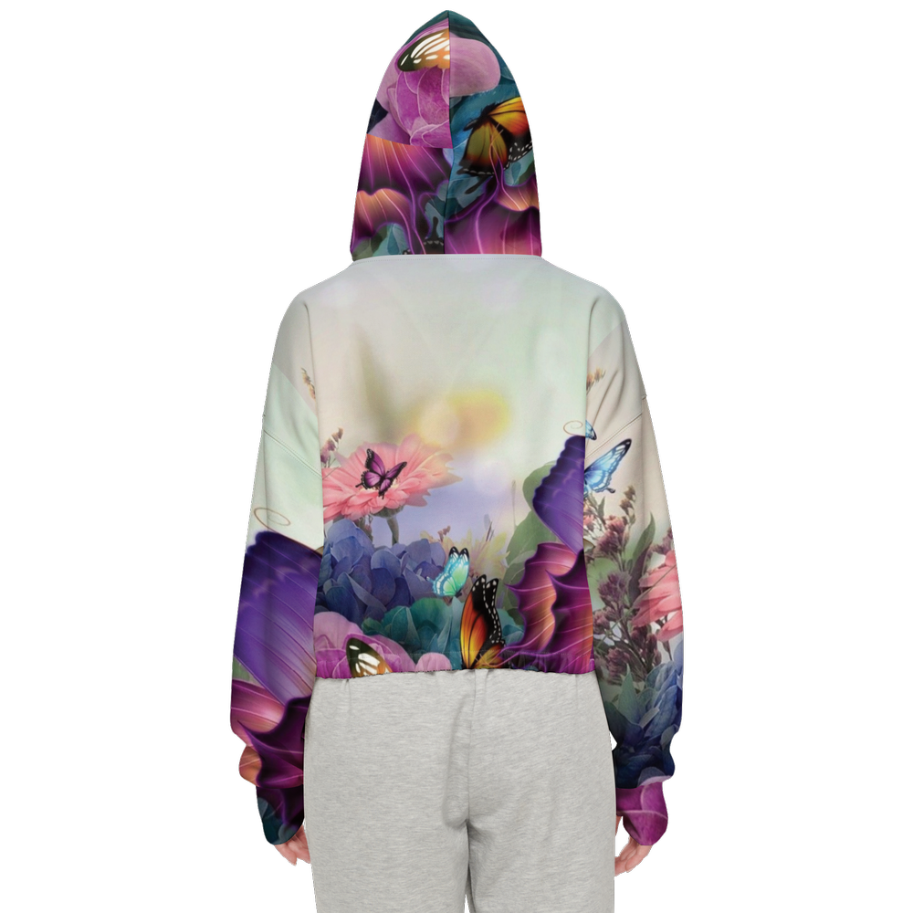 Floral Butterfly Women Cropped Sustainable Full-Zip Hoodie