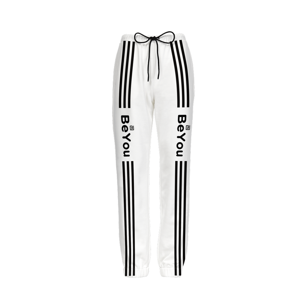 White Vertical Casual Fit Jogging Sustainable Pants