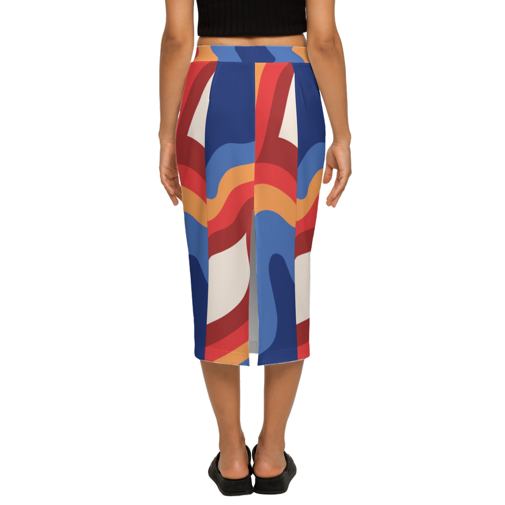 Geometric Puzzle Women’s Back Split Sustainable Pencil Skirt Knit