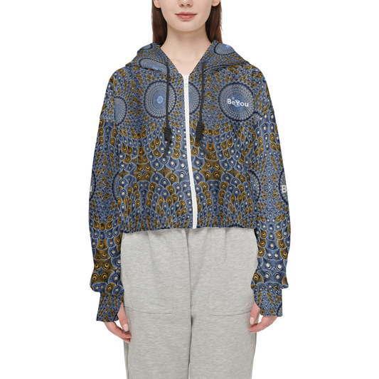 Blue Peacock Cropped Full-Zip Sustainable Hoodie