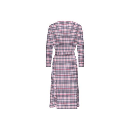 Pink Checker Rush ¾ Sleeve Sustainable Wrap Dress